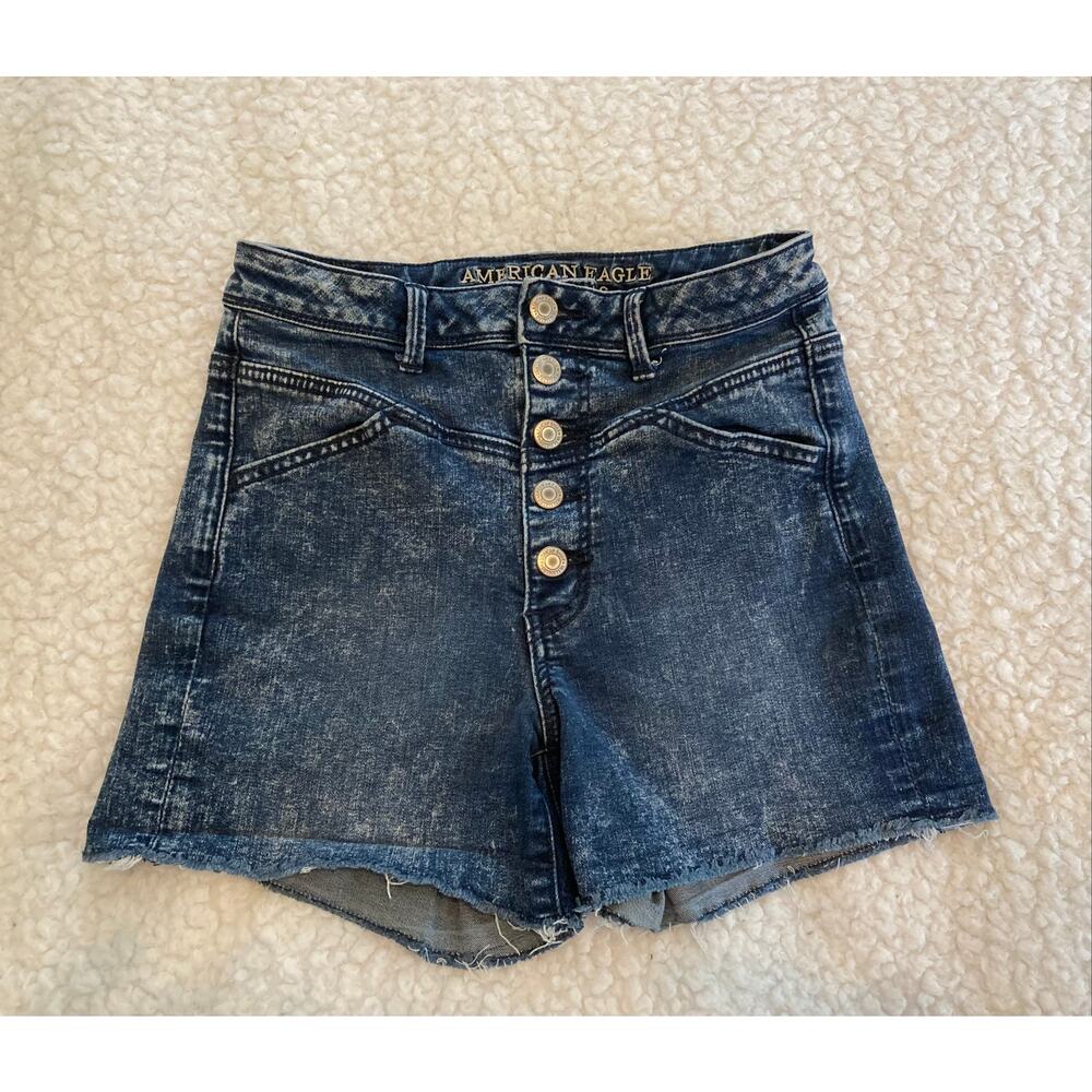 American Eagle blue denim jean cut off shorts, superstretch button front, size 4 - Picture 6 of 10